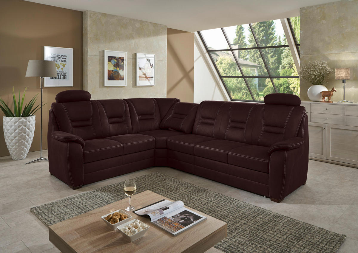 ECKSOFA Weinrot Lederlook  - Beige/Weinrot, KONVENTIONELL, Holz/Textil (234/286cm) - Beldomo Comfort
