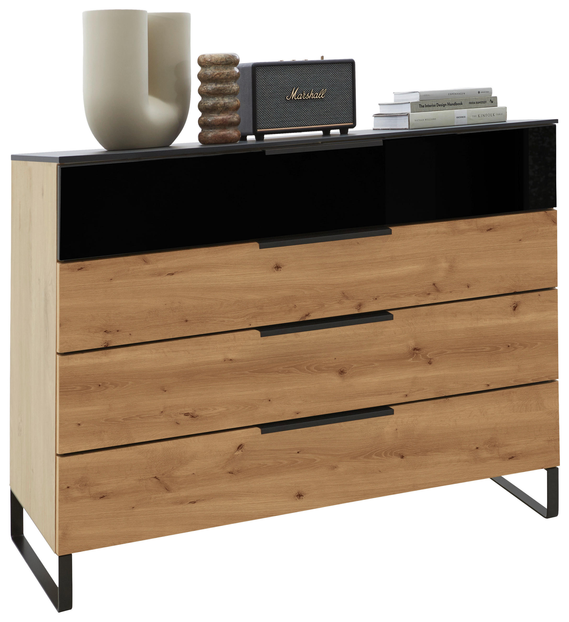 KOMMODE  in 120/91/42 cm  - Eichefarben/Schwarz, Design, Glas/Holz (120/91/42cm) - Dieter Knoll