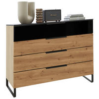 KOMMODE  in 120/91/42 cm  - Eichefarben/Schwarz, Design, Glas/Holz (120/91/42cm) - Dieter Knoll