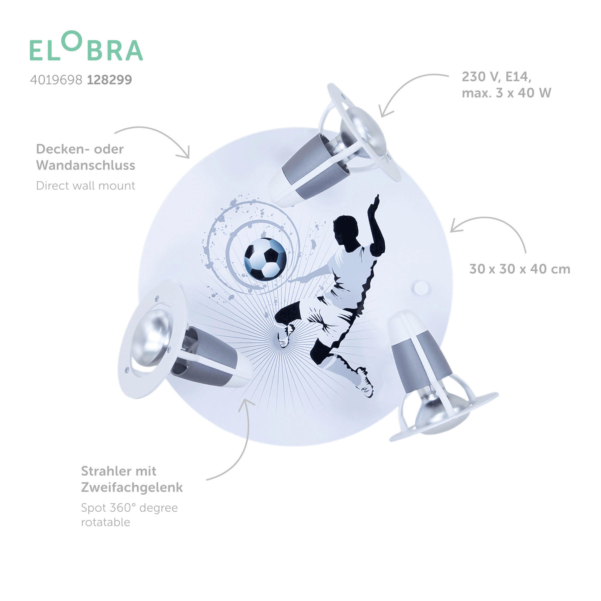 Thumbnail - Kinderdeckenleuchte Soccer, Silber, Holz, Kunststoff, Birke, 30x30x20 cm, Lampen & Leuchten, Innenbeleuchtung, Leuchten ...