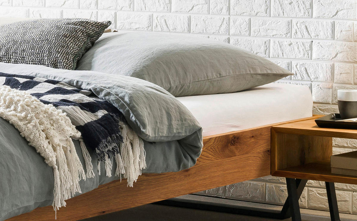BETT 140/200 cm,  in Schwarz, Wildeiche  - Wildeiche/Schwarz, KONVENTIONELL, Holz/Metall (140/200cm) - Hasena