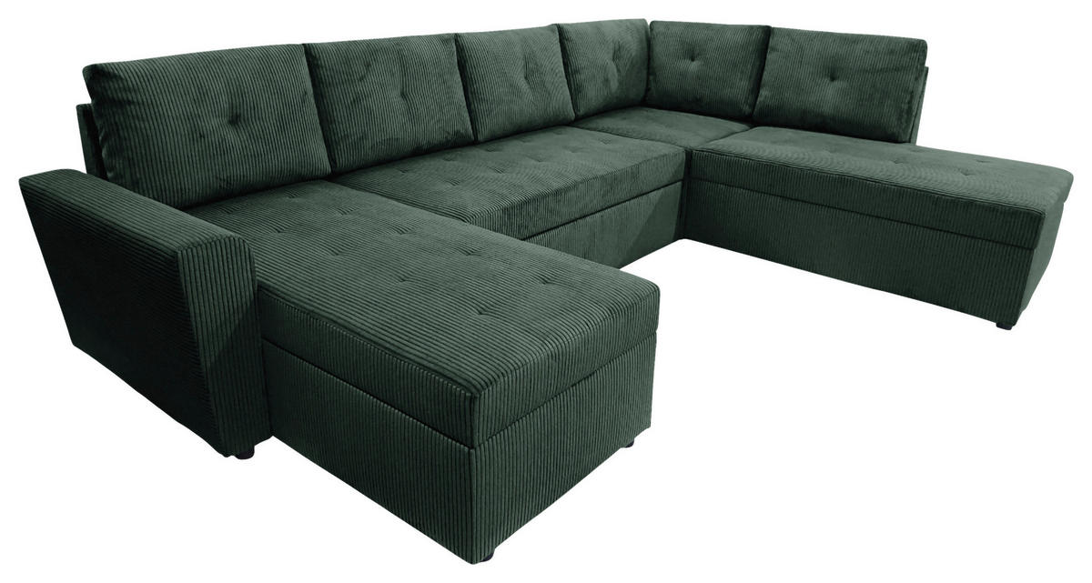 WOHNLANDSCHAFT TERMOLI Dunkelgrün Cord  - Dunkelgrün/Schwarz, Design, Kunststoff/Textil (155/297/212cm) - MID.YOU