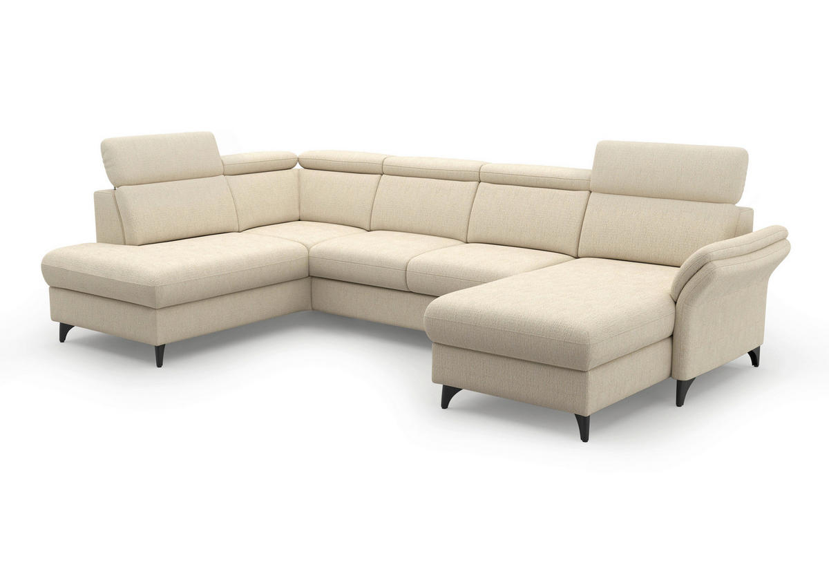 WOHNLANDSCHAFT GLENDALE E Sandfarben Chenille  - Sandfarben/Schwarz, KONVENTIONELL, Textil/Metall (193/321/166cm) - Sit & More