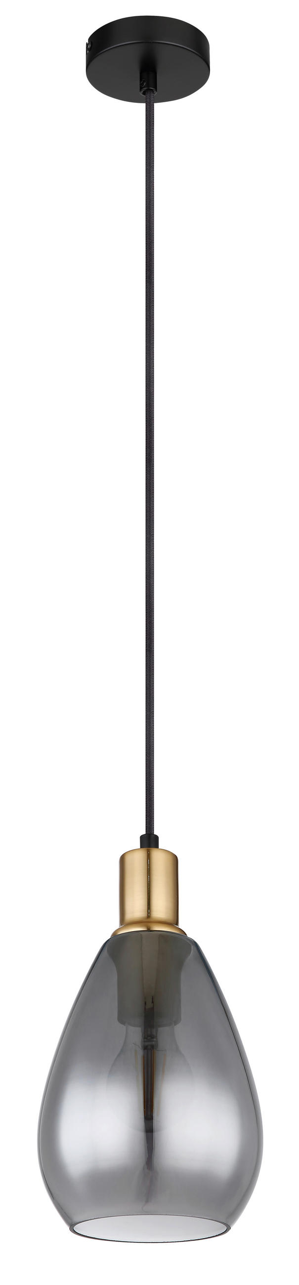 HÄNGELEUCHTE 15/120 cm    - Messingfarben/Schwarz, Design, Glas/Textil (15/120cm) - Globo