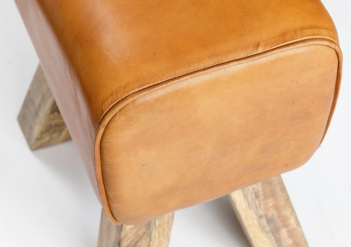 HOCKER Echtleder Braun  - Braun, Natur, Leder/Holz (40/47/30cm) - MID.YOU