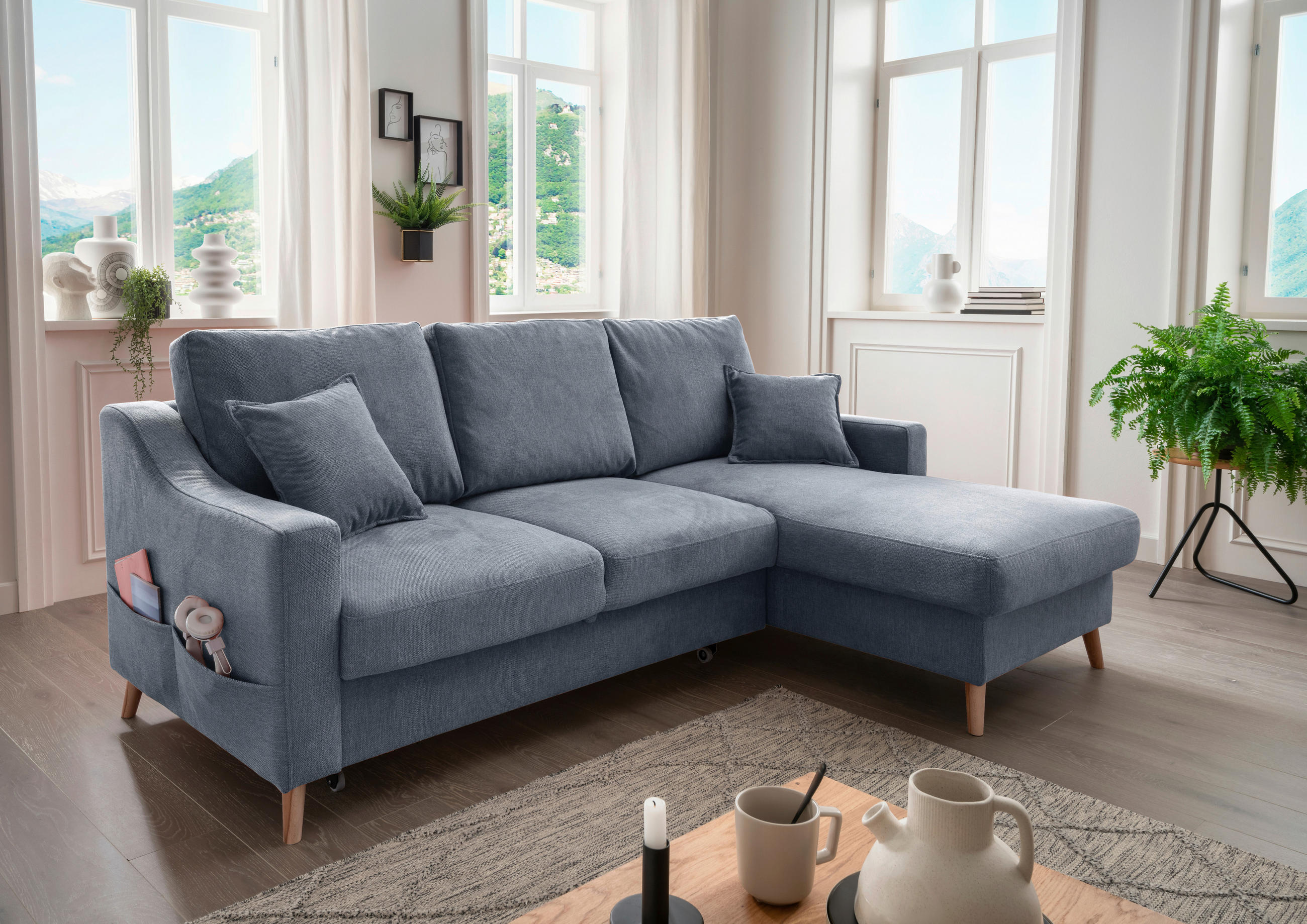 ECKSOFA Blau Struktur  - Blau/Naturfarben, KONVENTIONELL, Holz/Textil (228/150cm) - P & B