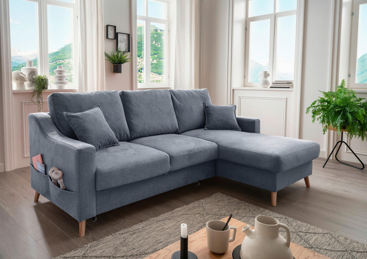 ECKSOFA in Struktur Blau  - Blau/Naturfarben, Konventionell, Holz/Textil (228/150cm) - P & B