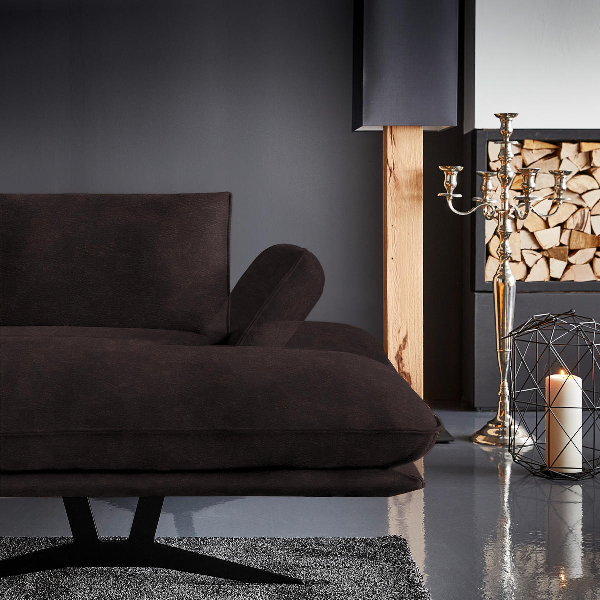 WOHNLANDSCHAFT in Echtleder Dunkelbraun  - Dunkelbraun/Schwarz, Natur, Leder/Metall (217/359/155cm) - Dieter Knoll