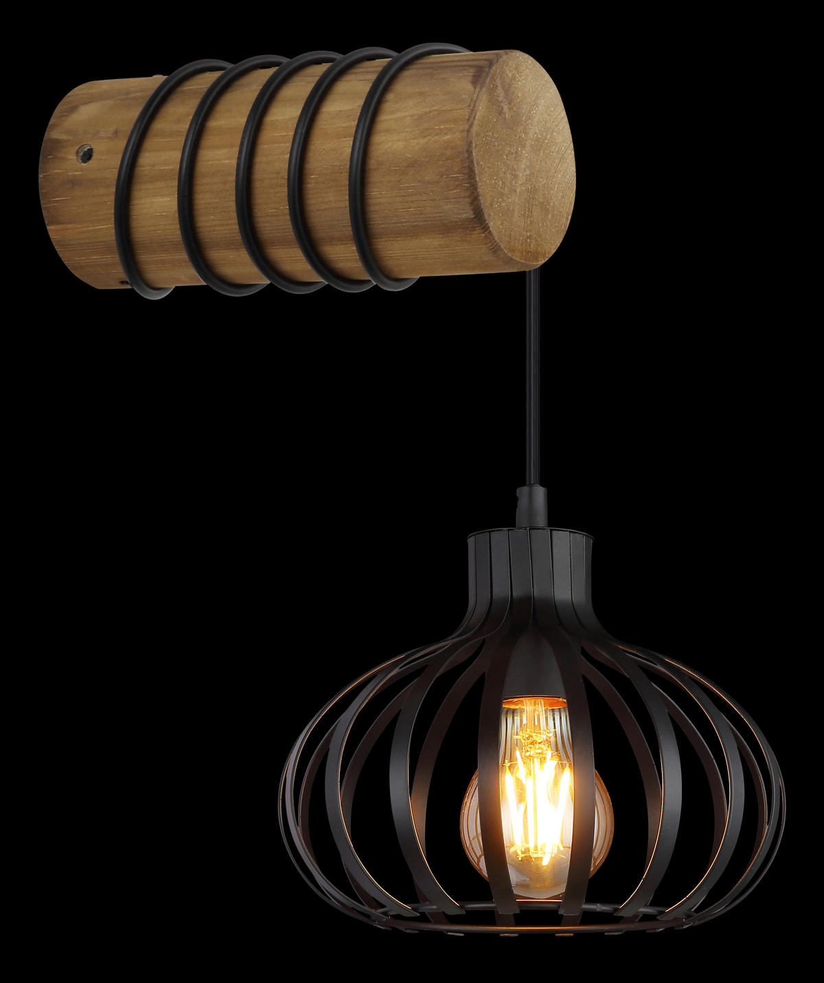 WANDLEUCHTE Caldwell 20/59 cm   - Schwarz/Braun, Natur, Holz/Kunststoff (20/59cm) - Globo