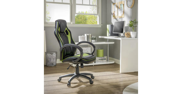 GAMINGSTUHL in Lederlook, Netzbespannung Grün, Schwarz - Schwarz/Grün, Design, Kunststoff/Textil (61,5/111-121/66cm) - Carryhome