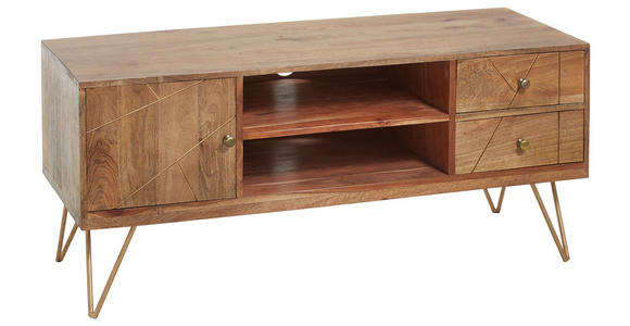 LOWBOARD  in 130/57/53 cm  - Hellbraun/Goldfarben, Design, Holz/Metall (130/57/53cm) - Landscape