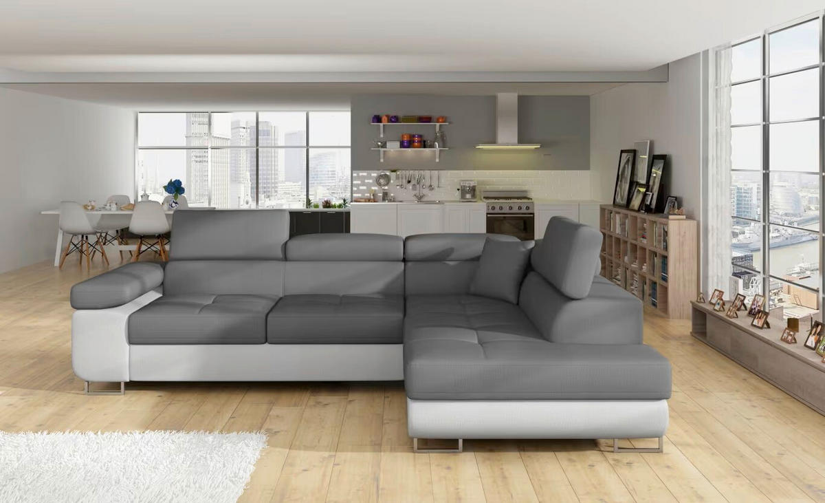 ECKSOFA  Grau, Hellgrau Textilgeflecht  - Chromfarben/Hellgrau, Design, Textil/Metall (272/203cm) - MID.YOU