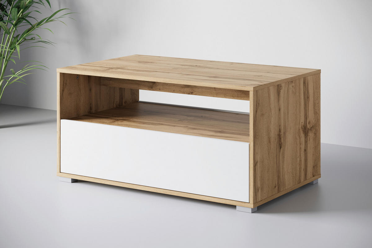 COUCHTISCH in Holzwerkstoff   - Weiss/Eiche Wotan, Trend, Holzwerkstoff/Kunststoff (90/45/55cm) - Livetastic