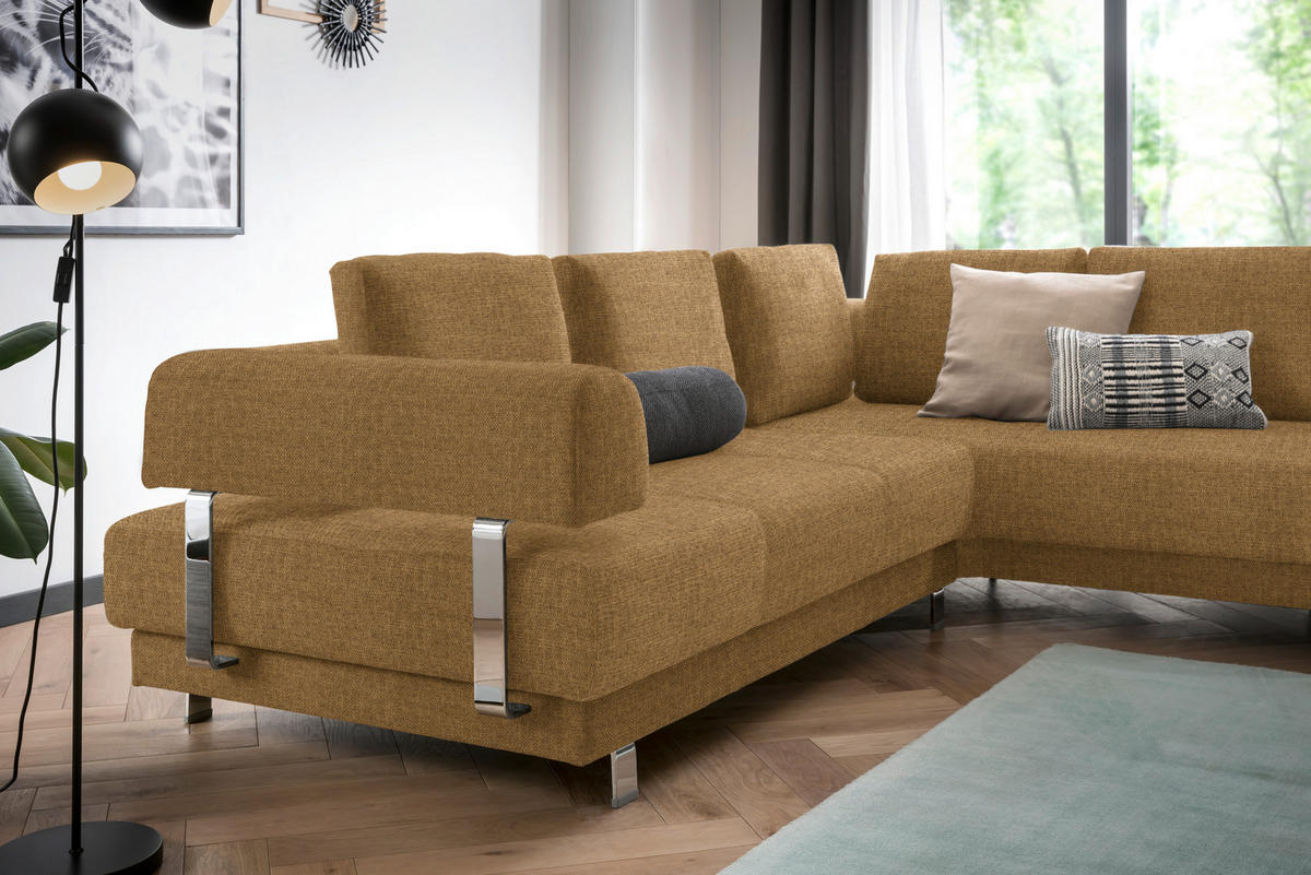 ECKSOFA in Chenille Honig  - Honig, Design, Textil/Metall (277/235cm)