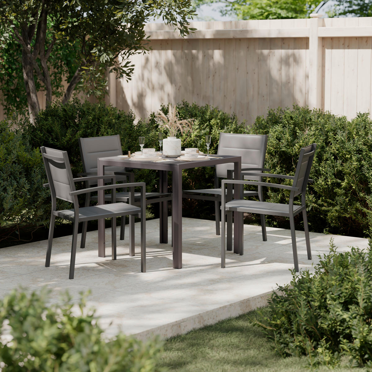 GARTENTISCH Metall, Kunststoff quadratisch  - Schwarz, MODERN, Kunststoff/Metall (75/74/75cm) - Ambia Garden