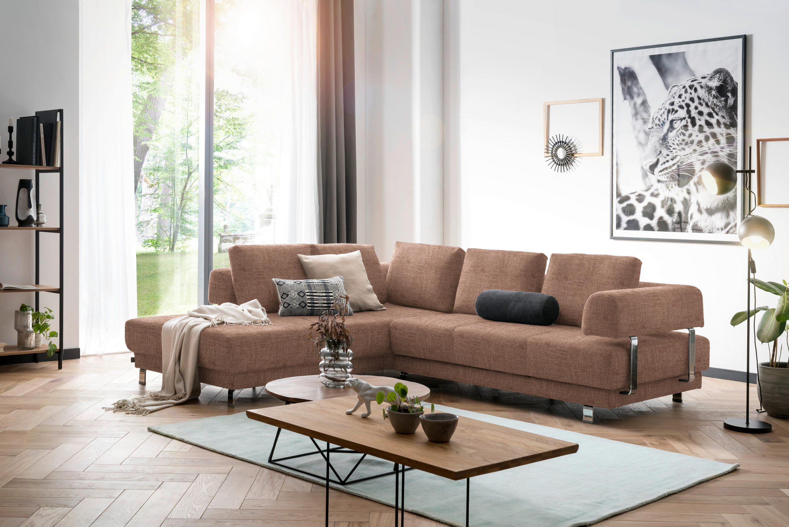 ECKSOFA Hellbraun Chenille  - Hellbraun, Design, Textil/Metall (235/277cm)