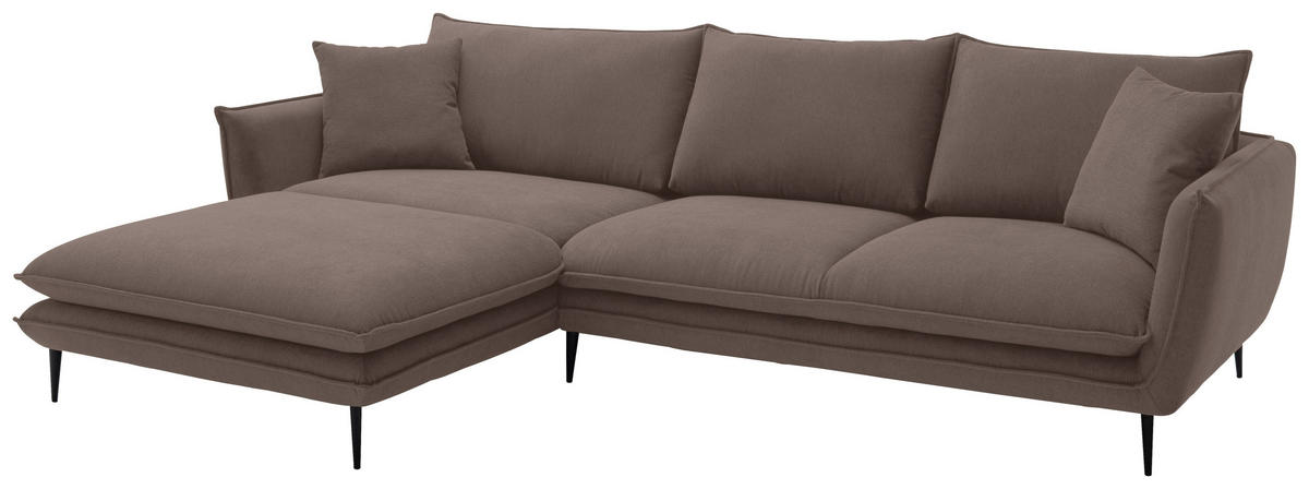 ECKSOFA Braun Webstoff  - Schwarz/Braun, KONVENTIONELL, Textil/Metall (196/304cm) - Hom`in