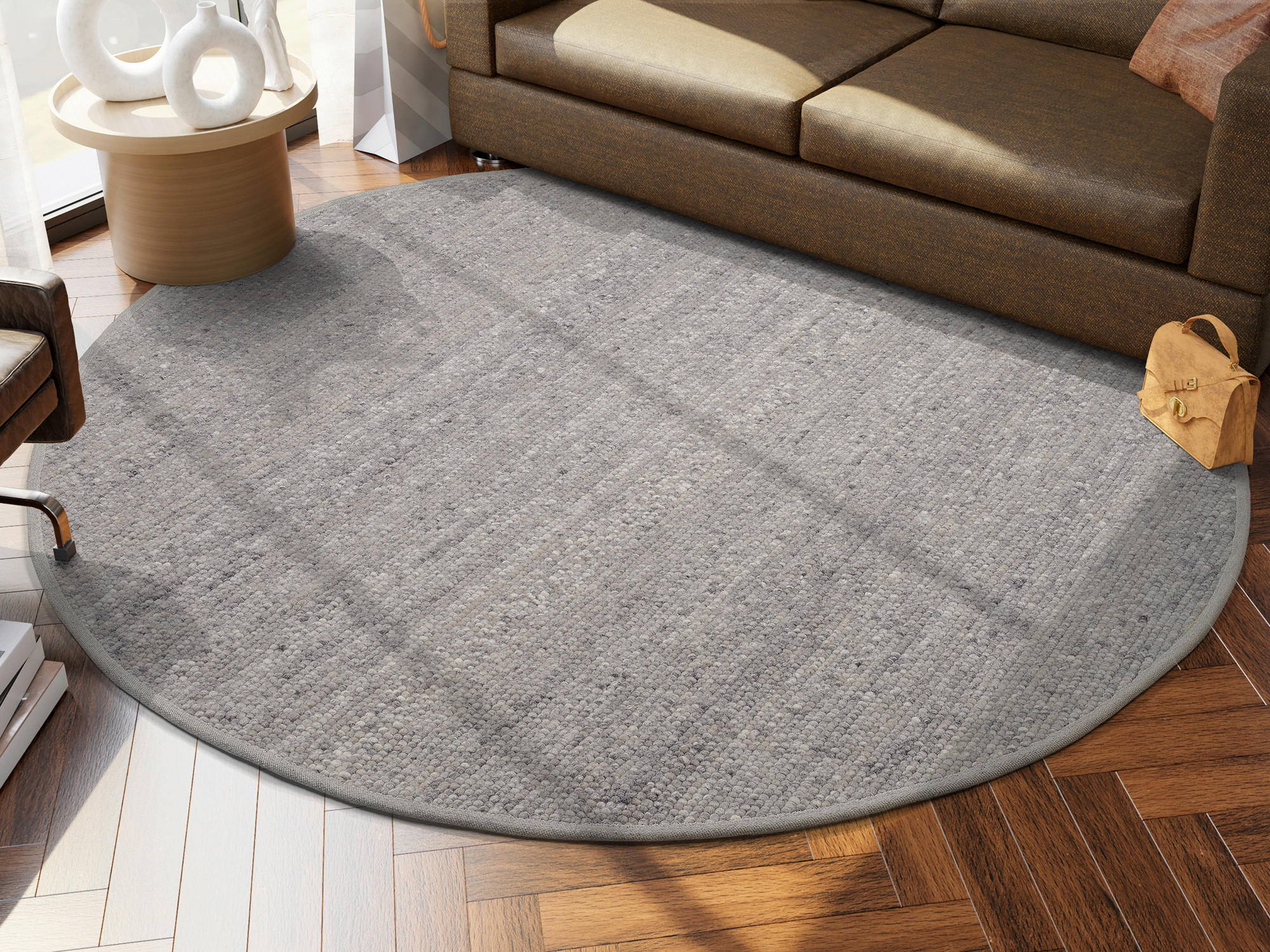 HANDWEBTEPPICH Helsinki Grau  - Grau, Basics, Textil (150/150cm) - Linea Natura