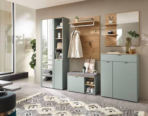 GARDEROBENSCHRANK Bari in 78/202/38 cm - Salbeigrün/Silberfarben, Design, Glas/Holzwerkstoff (78/202/38cm) - Xora