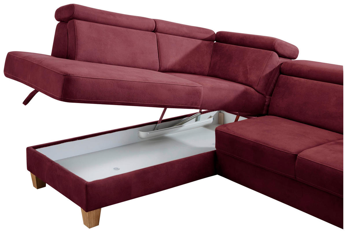 ECKSOFA in Mikrofaser Bordeaux  - Eichefarben/Bordeaux, Konventionell, Holz/Textil (194/245cm) - Sit & More