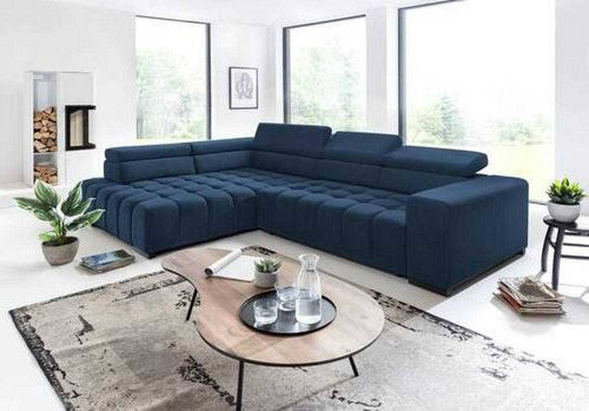 ECKSCHLAFSOFA in Velours Blau  - Blau/Schwarz, Design, Holz/Textil (201/307cm) - Livetastic