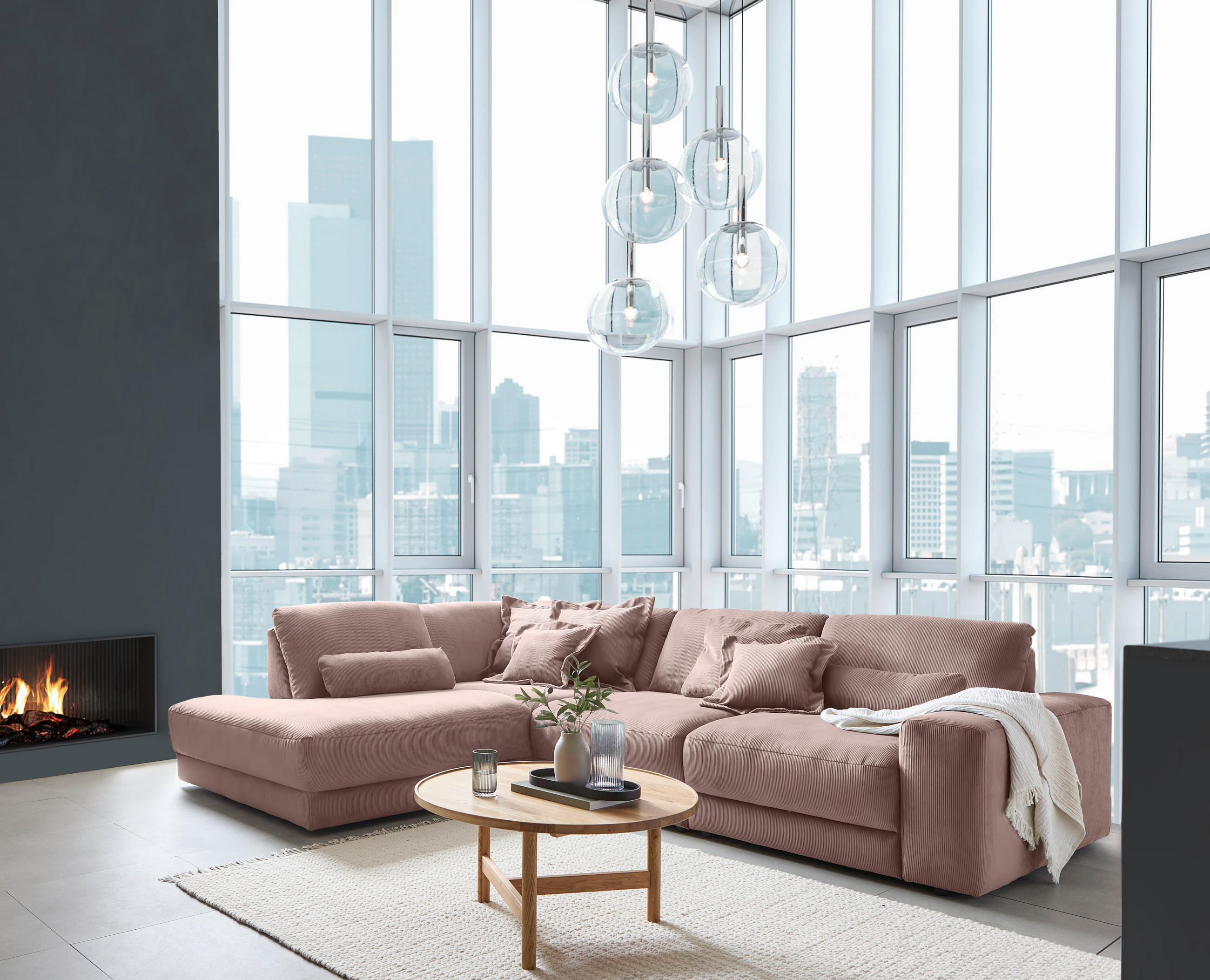 ECKSOFA Niels Andersson Altrosa Feincord  - Schwarz/Altrosa, Design, Kunststoff/Textil (242/316cm) - Niels Andersson