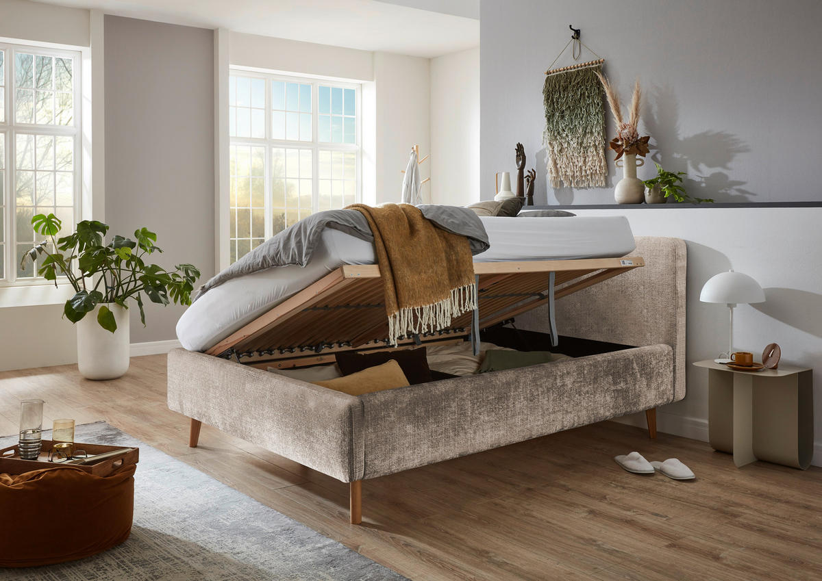 POLSTERBETT inkl. Bettkasten 140/200 cm  in Beige  - Eichefarben/Beige, Design, Holz/Textil (140/200cm) - Xora