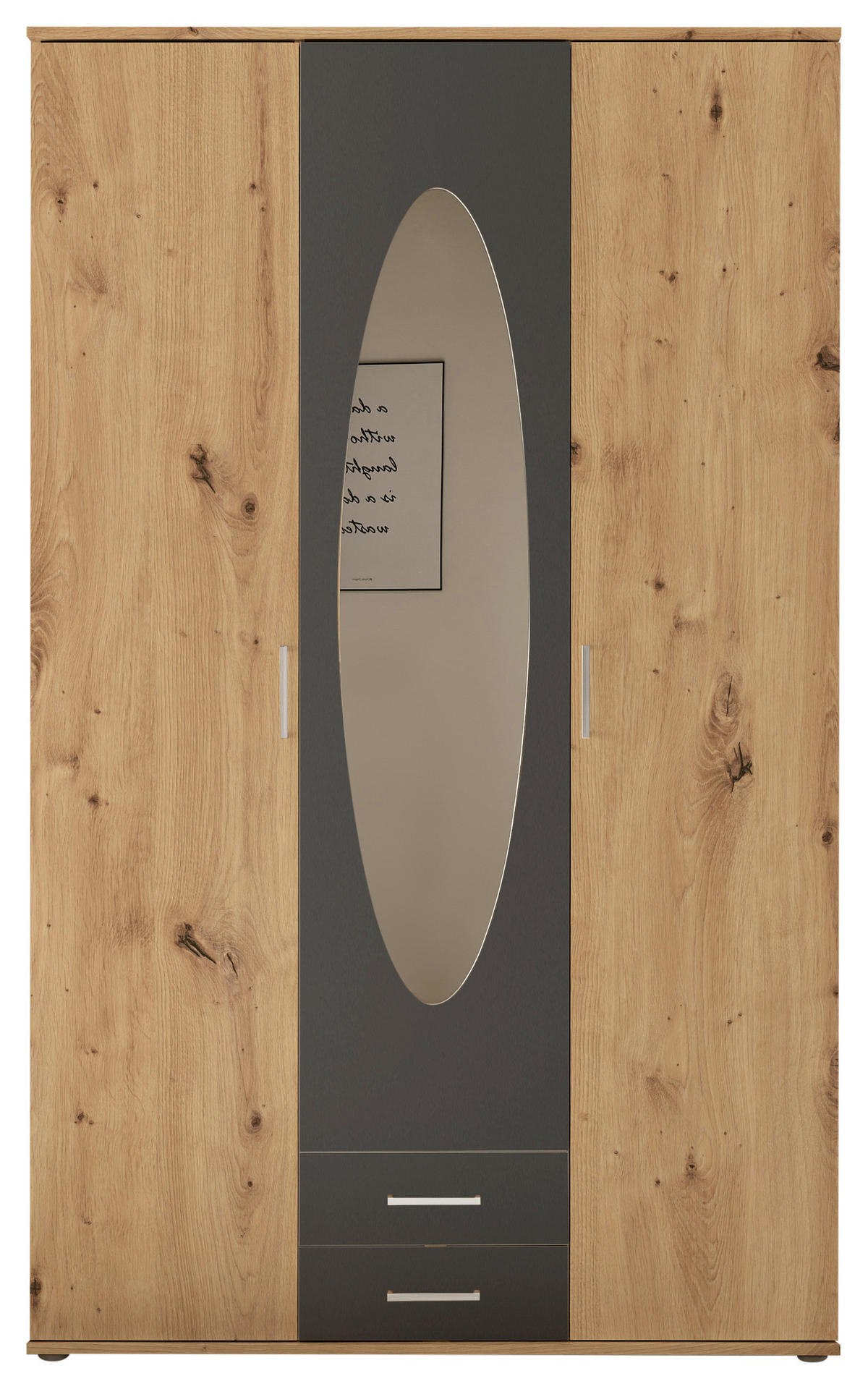 DREHTÜRENSCHRANK 120/195/55 cm,  in Graphitfarben, Eiche Artisan, 3-türig  - Graphitfarben/Alufarben, Basics, Glas/Holzwerkstoff (120/195/55cm) - P & B