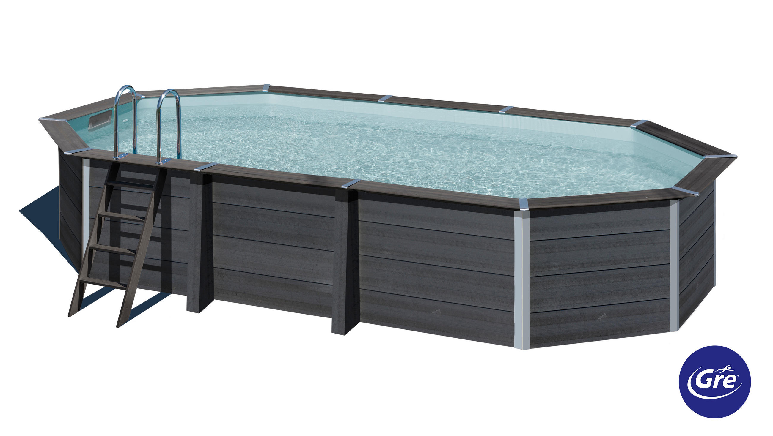 POOL-SET 2024 664/386/124 cm  - Grau, KONVENTIONELL, Holzwerkstoff (664/386/124cm) - Gre