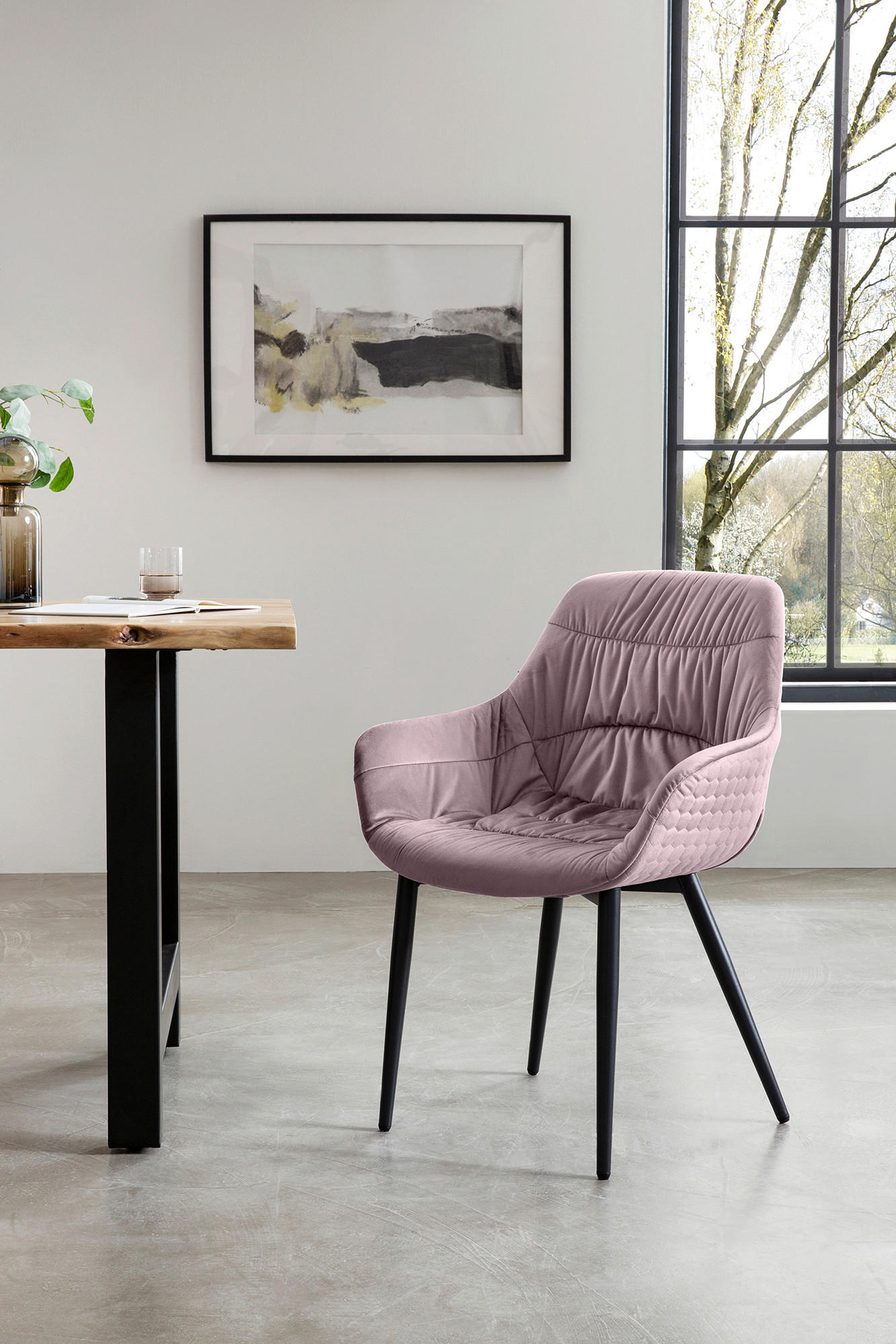 ARMLEHNSTUHL  in Samt  - Schwarz/Rosa, MODERN, Textil/Metall (63/81,5/61cm) - Livetastic