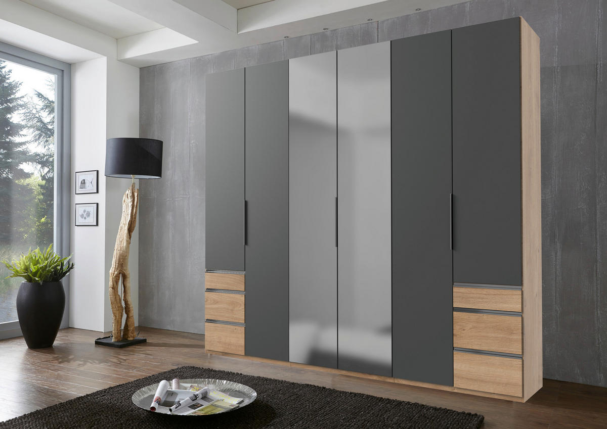 DREHTÜRENSCHRANK in Graphitfarben, Eichefarben  - Chromfarben/Eichefarben, Modern, Holzwerkstoff (300/236/58cm) - MID.YOU