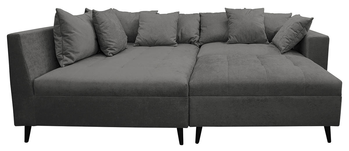 Ecksofa inkl. Hocker in Flachgewebe Grau  - Schwarz/Grau, Design, Holz/Textil (174/247cm) - MID.YOU