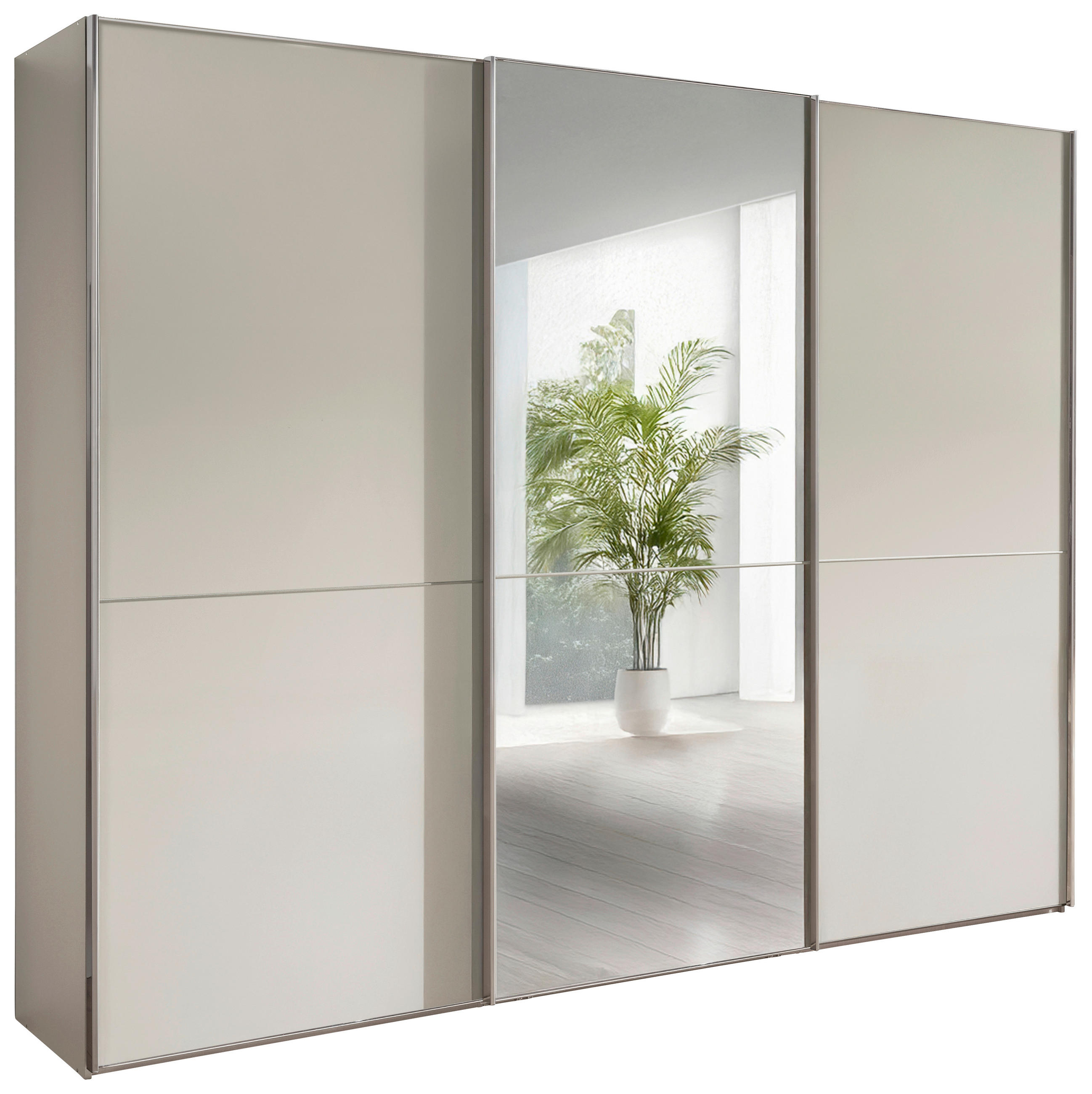 SCHWEBETÜRENSCHRANK 300/236/67 cm 3-türig Champagner  - Chromfarben/Champagner, MODERN, Glas/Holzwerkstoff (300/236/67cm) - Chameo