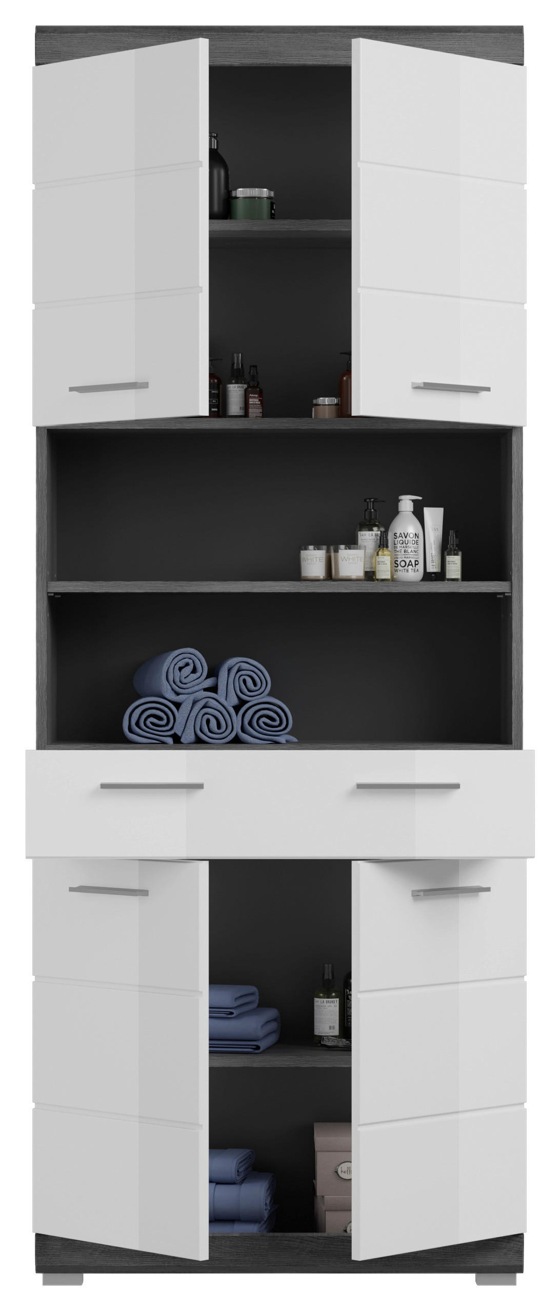 Thumbnail - Mid.you Hochschrank Scout, Anthrazit, Grau, Weiß Hochglanz, Kunststoff, 5 Fächer, 1 Schublade(n) Schubladen, 74x191x31 c...