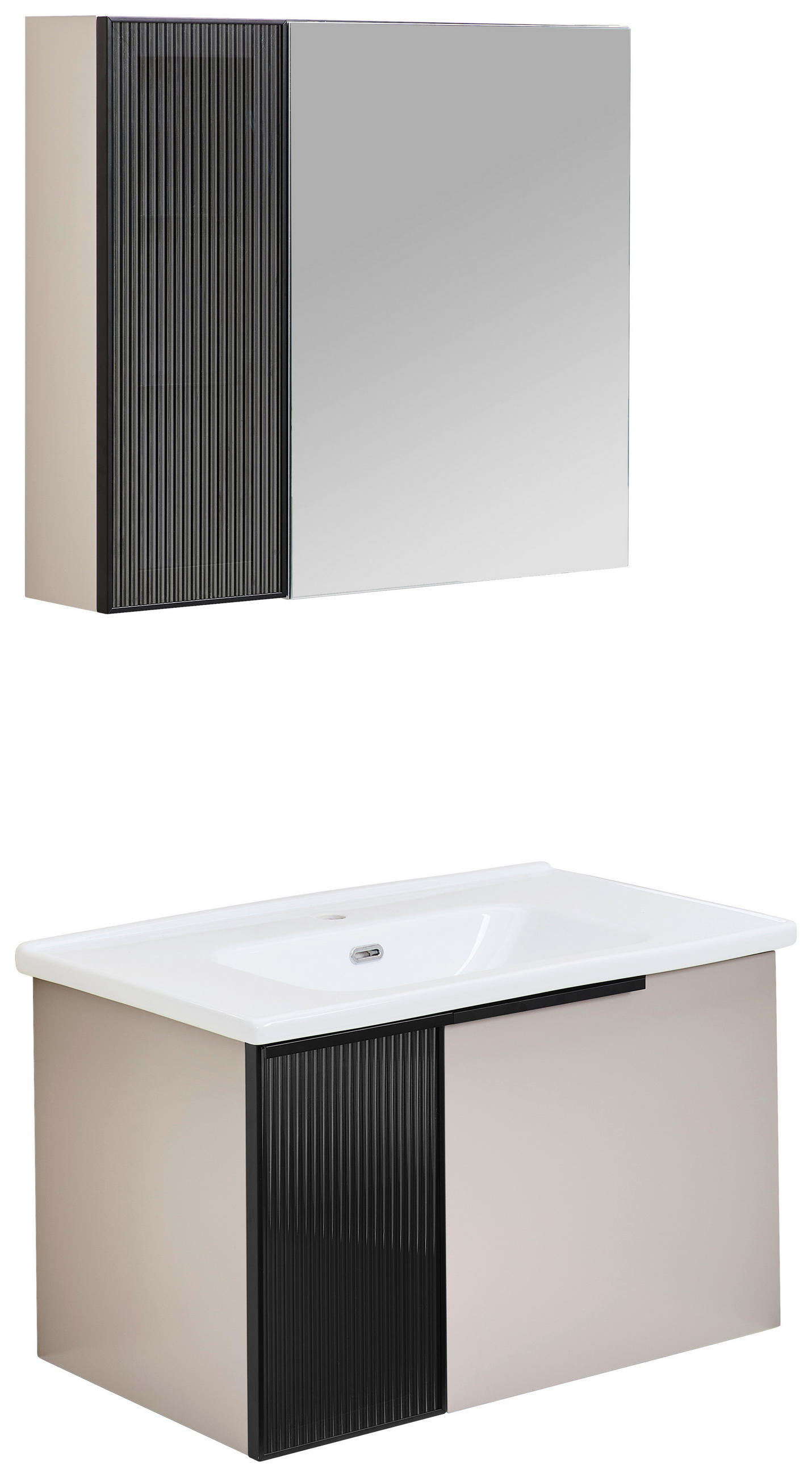 BADEZIMMER 3-teilig  in  - Weiß Hochglanz/Beige, MODERN, Glas/Holz (80/114/45cm) - MID.YOU