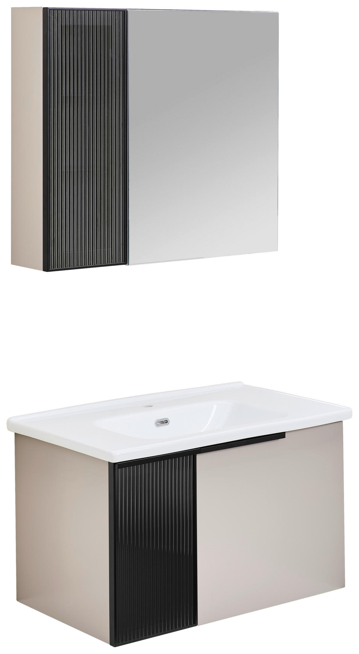 BADEZIMMER 3-teilig  in  - Weiß Hochglanz/Beige, MODERN, Glas/Holz (80/114/45cm) - MID.YOU