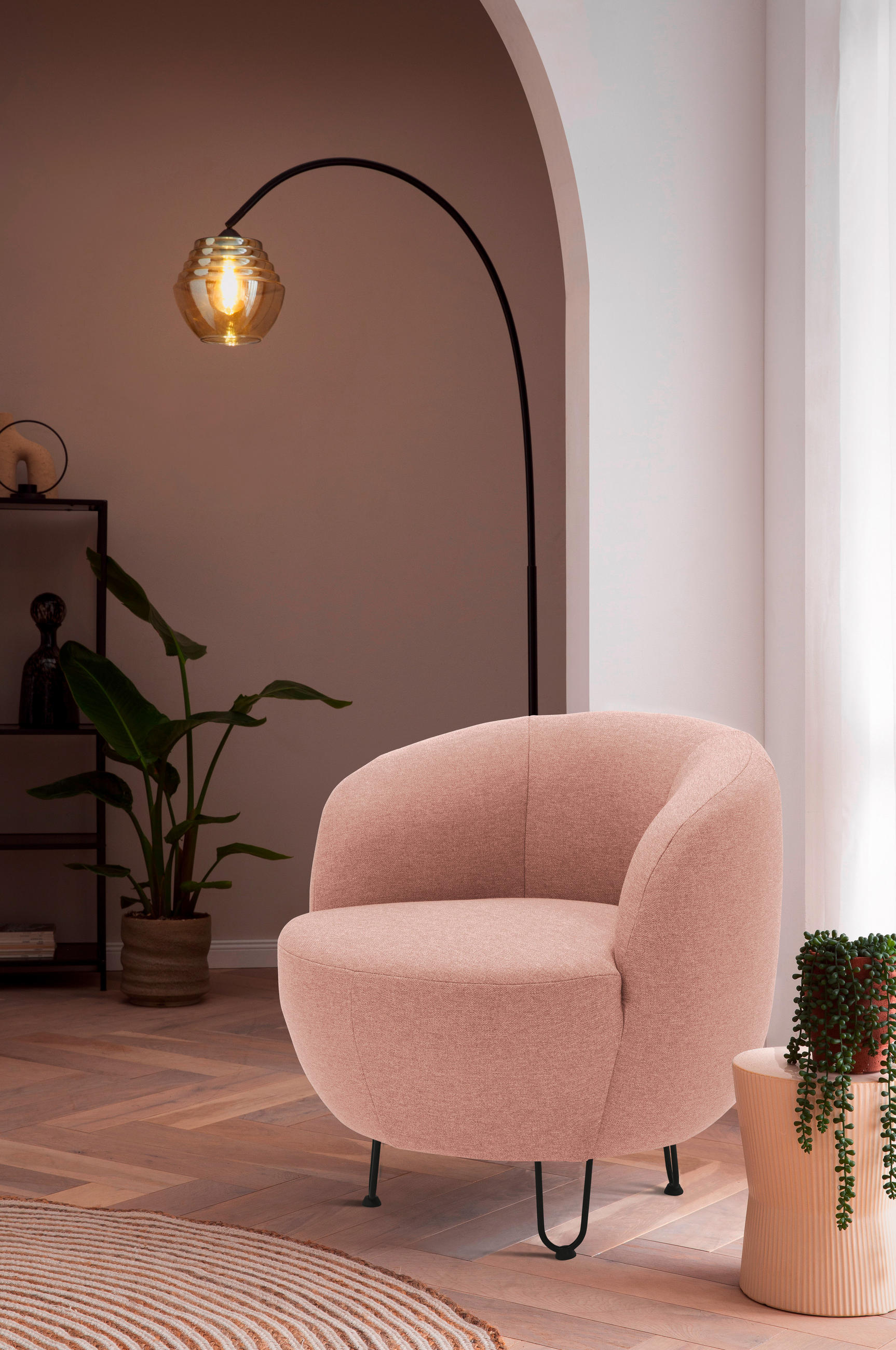 SESSEL Webstoff Rosa    - Schwarz/Rosa, Design, Textil/Metall (72/74/76cm) - MID.YOU