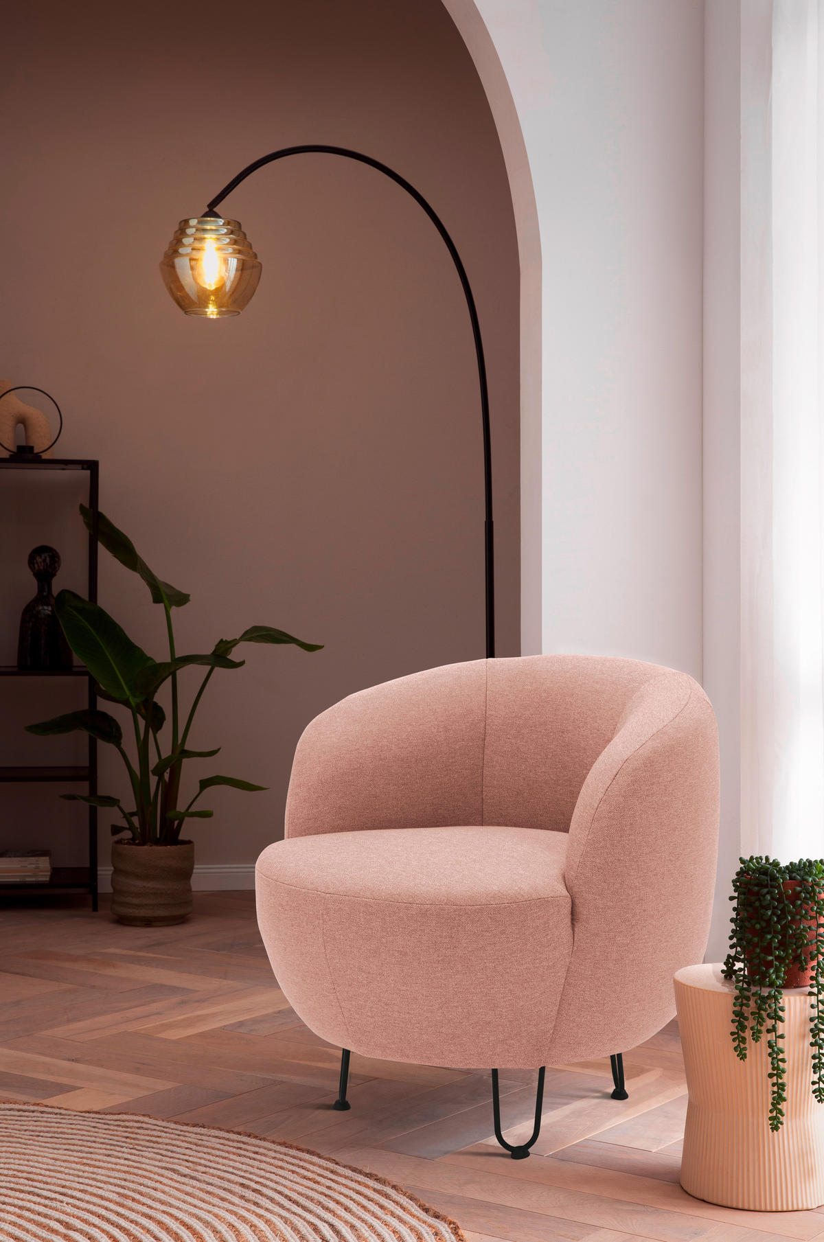 SESSEL Webstoff Rosa    - Schwarz/Rosa, Design, Textil/Metall (72/74/76cm) - MID.YOU