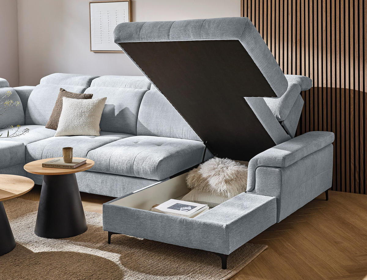 WOHNLANDSCHAFT in Struktur Grau  - Schwarz/Grau, Design, Textil/Metall (270/364/190cm) - Stylife