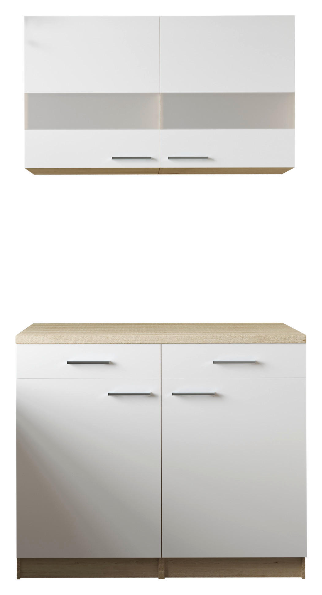 SKÅP MED VITRINDÖRRAR i vit, ekfärgad - vit/silver, Basics, metall/trämaterial (100/200/60cm) - Respekta