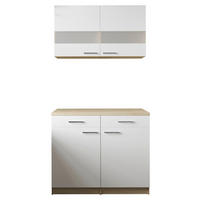 SKÅP MED VITRINDÖRRAR i vit, ekfärgad - vit/silver, Basics, metall/trämaterial (100/200/60cm) - Respekta