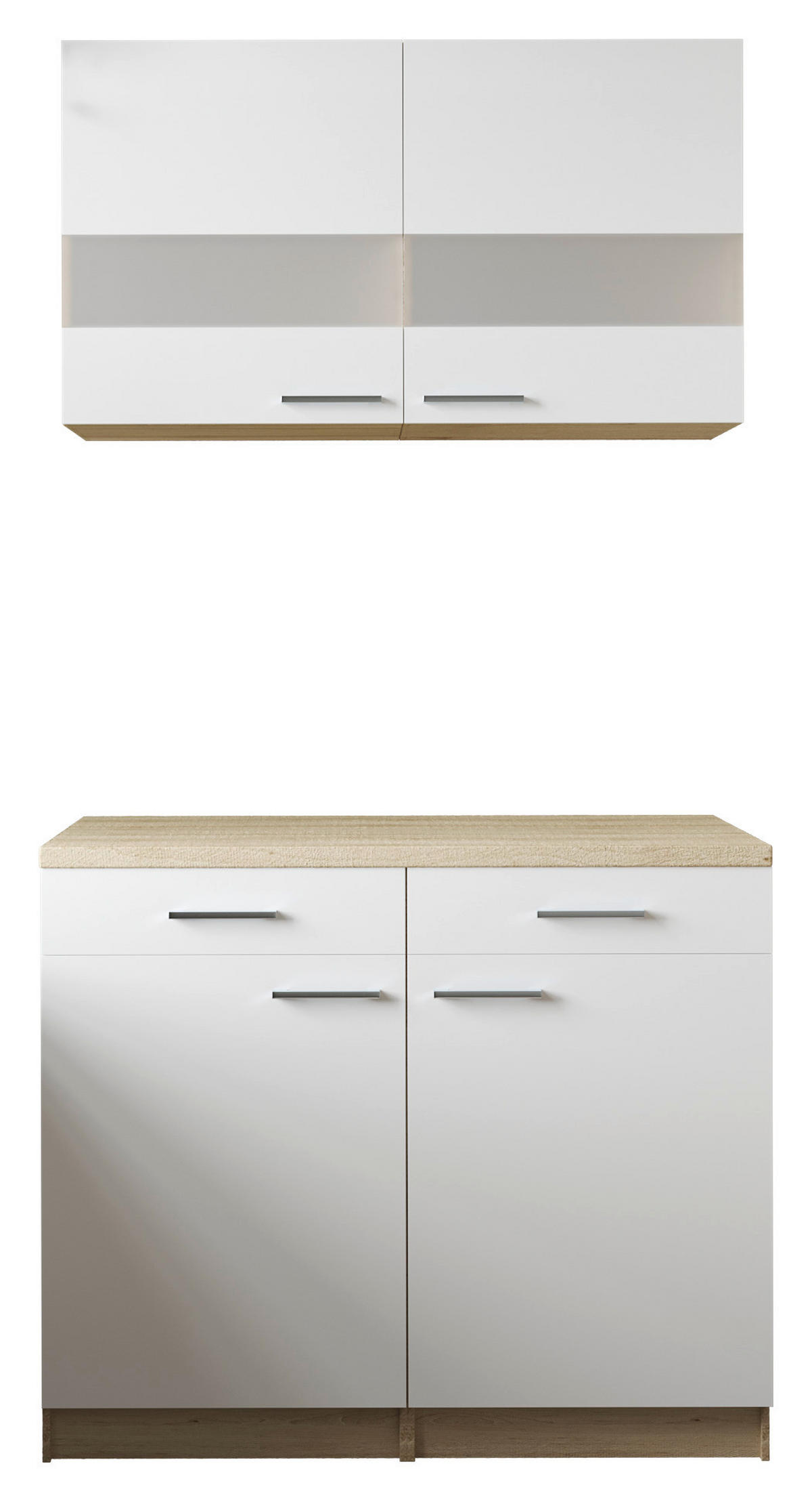 SKÅP MED VITRINDÖRRAR i vit, ekfärgad - vit/silver, Basics, metall/trämaterial (100/200/60cm) - Respekta