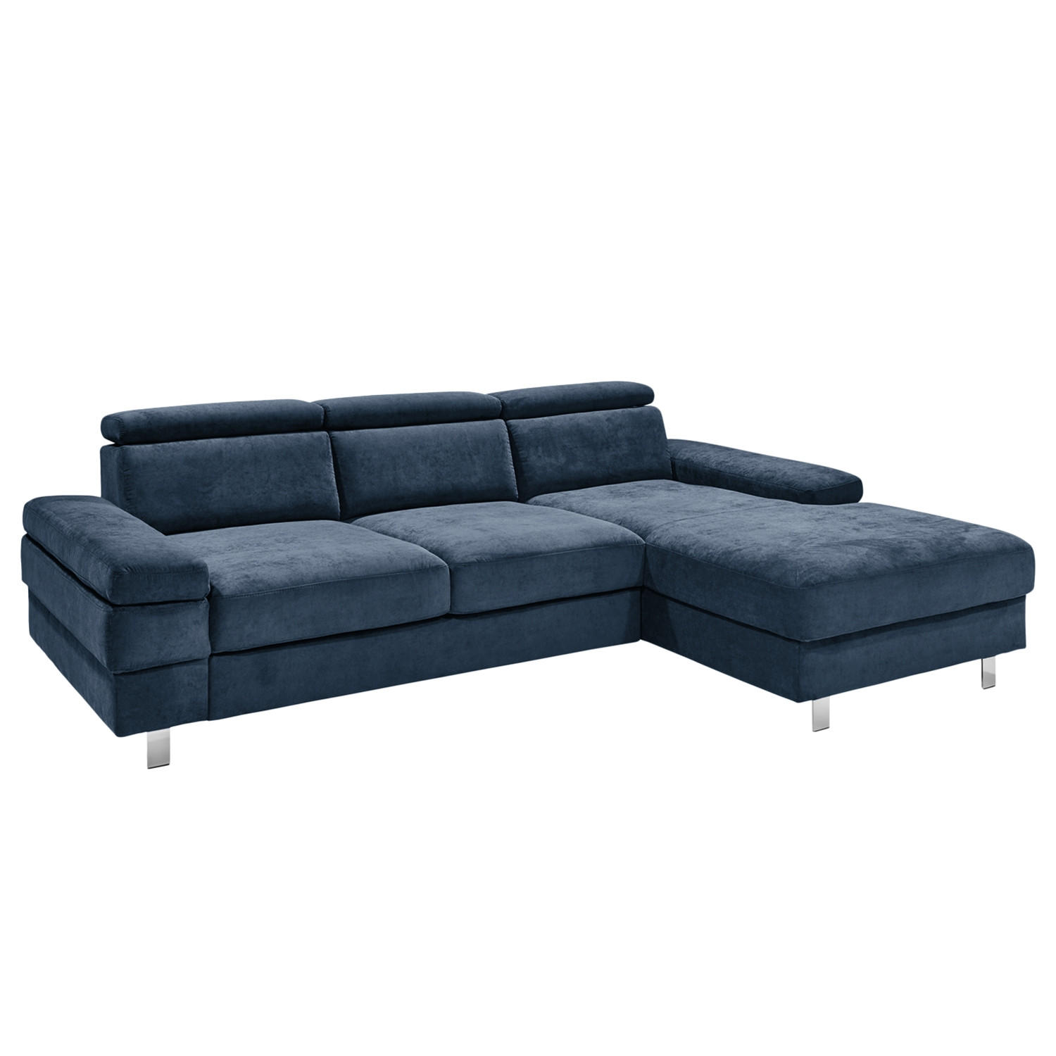ECKSOFA in Webstoff Dunkelblau - Silberfarben/Dunkelblau, Konventionell, Textil/Metall (182/82/260cm) - Trendmanufaktur