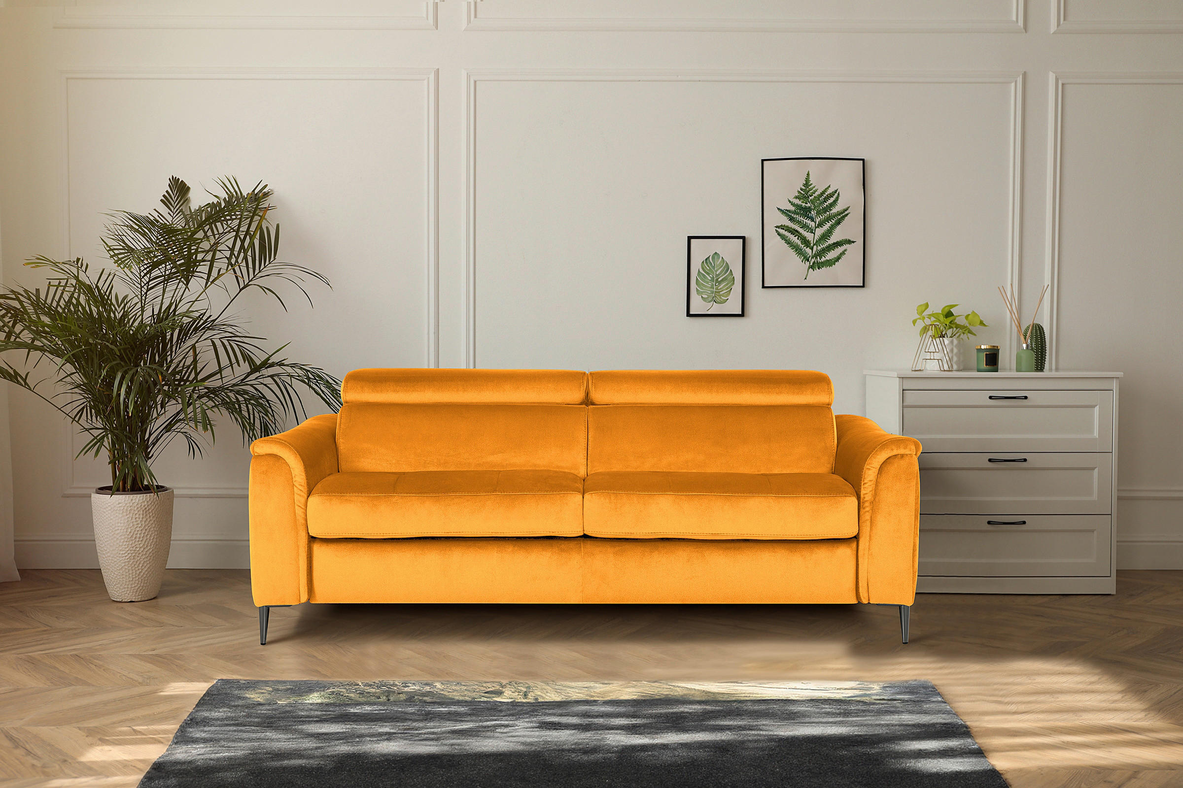 Thumbnail - Mid.you Schlafsofa, Gelb, Textil, 3-Sitzer, 203x77-98x103 cm, Made in EU, Bettfunktion erhältlich, Rücken echt, Kinder- ...