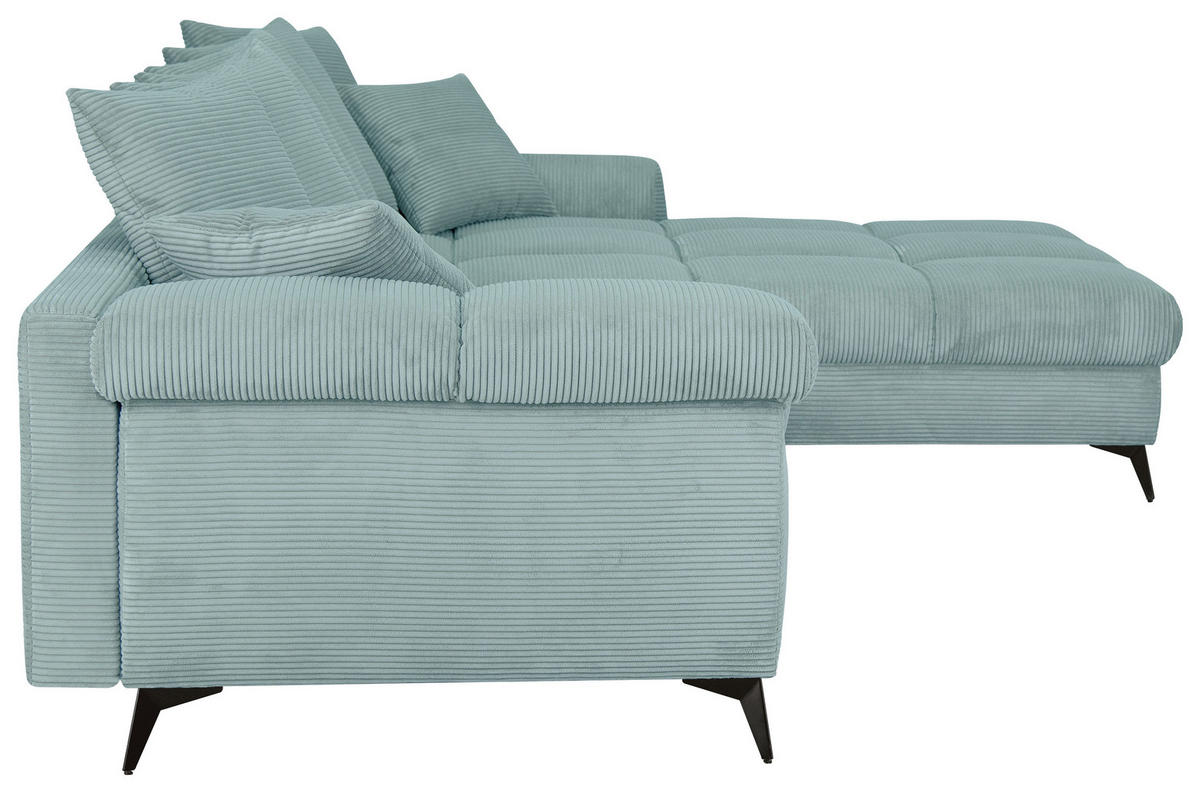 ECKSOFA Blaugrau Cord Rückenkissen, Armlehnenkissen, Rücken echt  - Blaugrau/Schwarz, KONVENTIONELL, Textil/Metall (332/231cm) - Carryhome