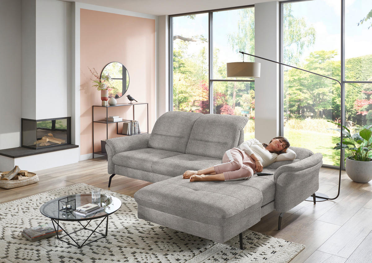 ECKSOFA in Flachgewebe Graubraun  - Graubraun/Schwarz, Konventionell, Textil/Metall (260/181cm) - Beldomo Speed
