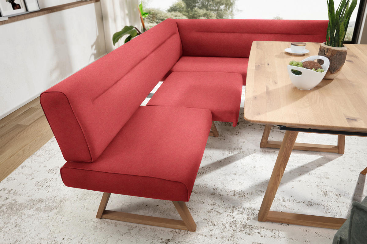 ECKBANK 230/170 cm Mikrofaser, Lederlook (vegan) Rot, Eichefarben Wildeiche massiv   - Eichefarben/Rot, KONVENTIONELL, Holz/Textil (230/170cm) - Moderano