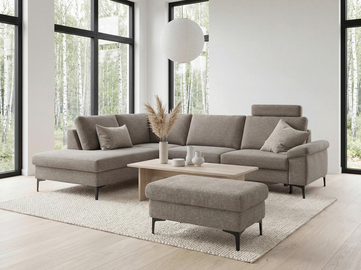 ECKSOFA  in Flachgewebe Taupe  220/280 cm  - Taupe/Schwarz, Design, Textil/Metall (220/280cm) - Pure Home Lifestyle