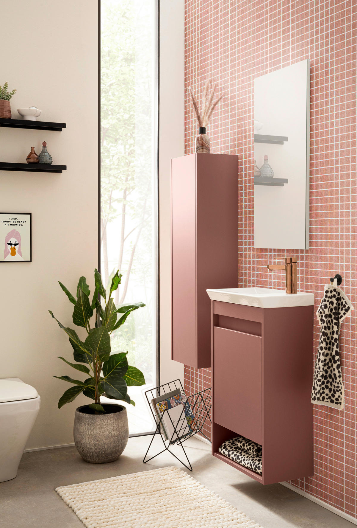 GÄSTEBAD 45,5 cm  - Weiß Hochglanz/Mauve, KONVENTIONELL, Keramik/Holzwerkstoff (45,5cm)