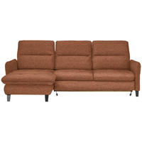 ECKSOFA Cognac Plüsch Bettkasten, Schlaffunktion, Rücken echt, Kopfteilverstellung, Sitztiefenverstellung  - Cognac/Schwarz, KONVENTIONELL, Textil/Metall (190/254cm) - Livetastic